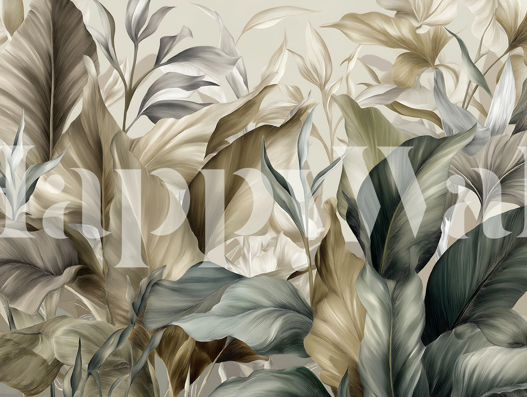 Muted tropical leaves wallpaper design