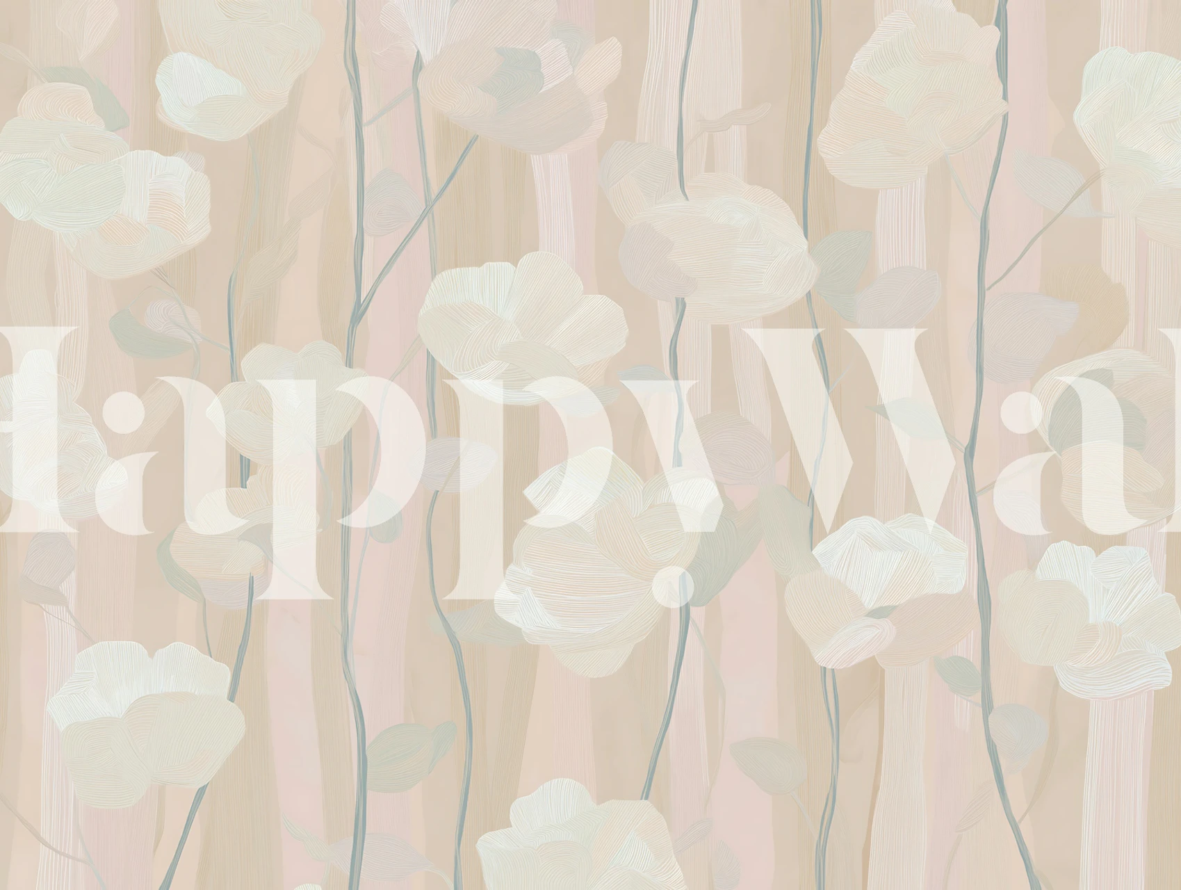 Soft Blush Floral Sketch tapetas kambaryje