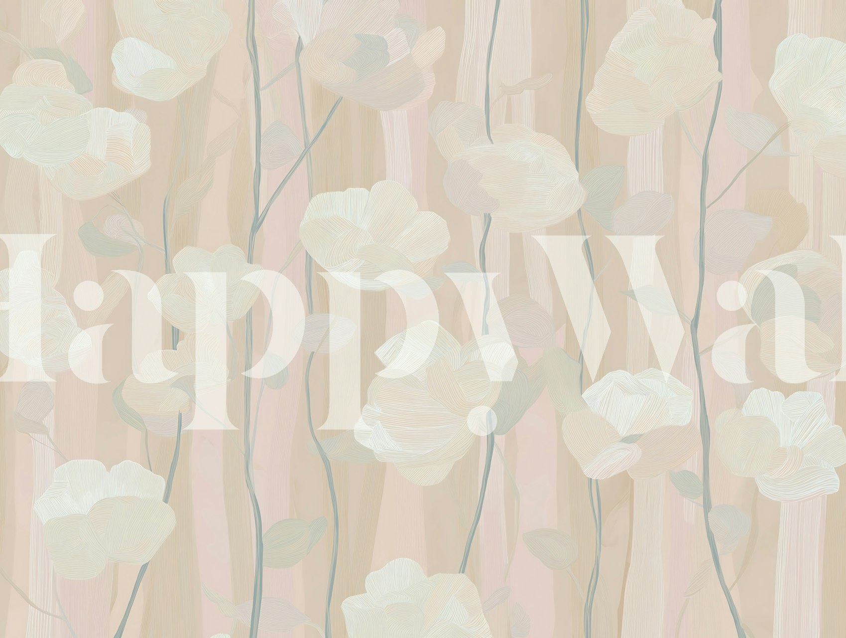 Tapet Soft Blush Floral Sketch într-o cameră