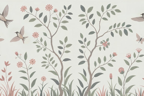Vintage Bird Garden Blossoms