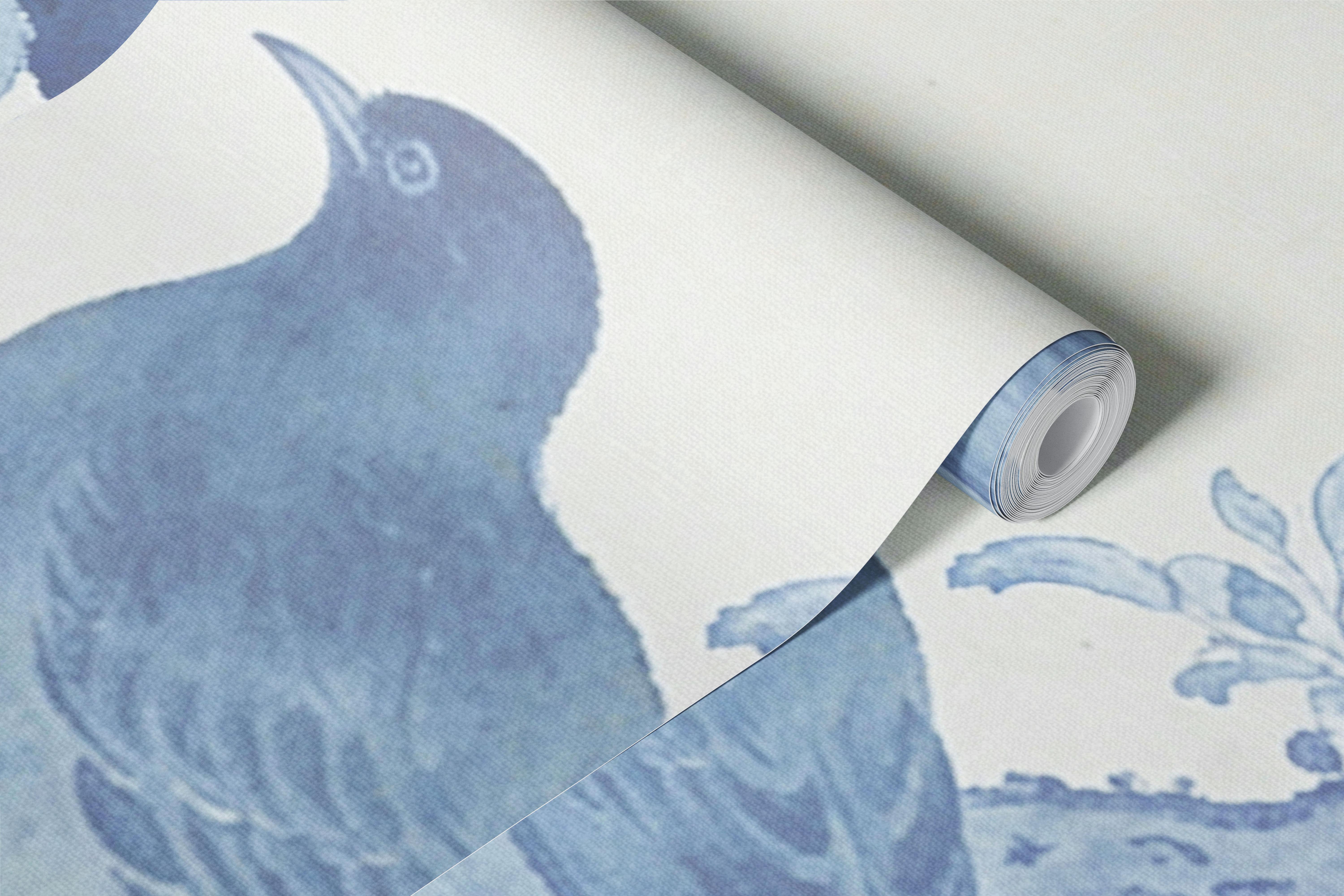 Blue Chinoiserie Birds and Peonies Wallpaper