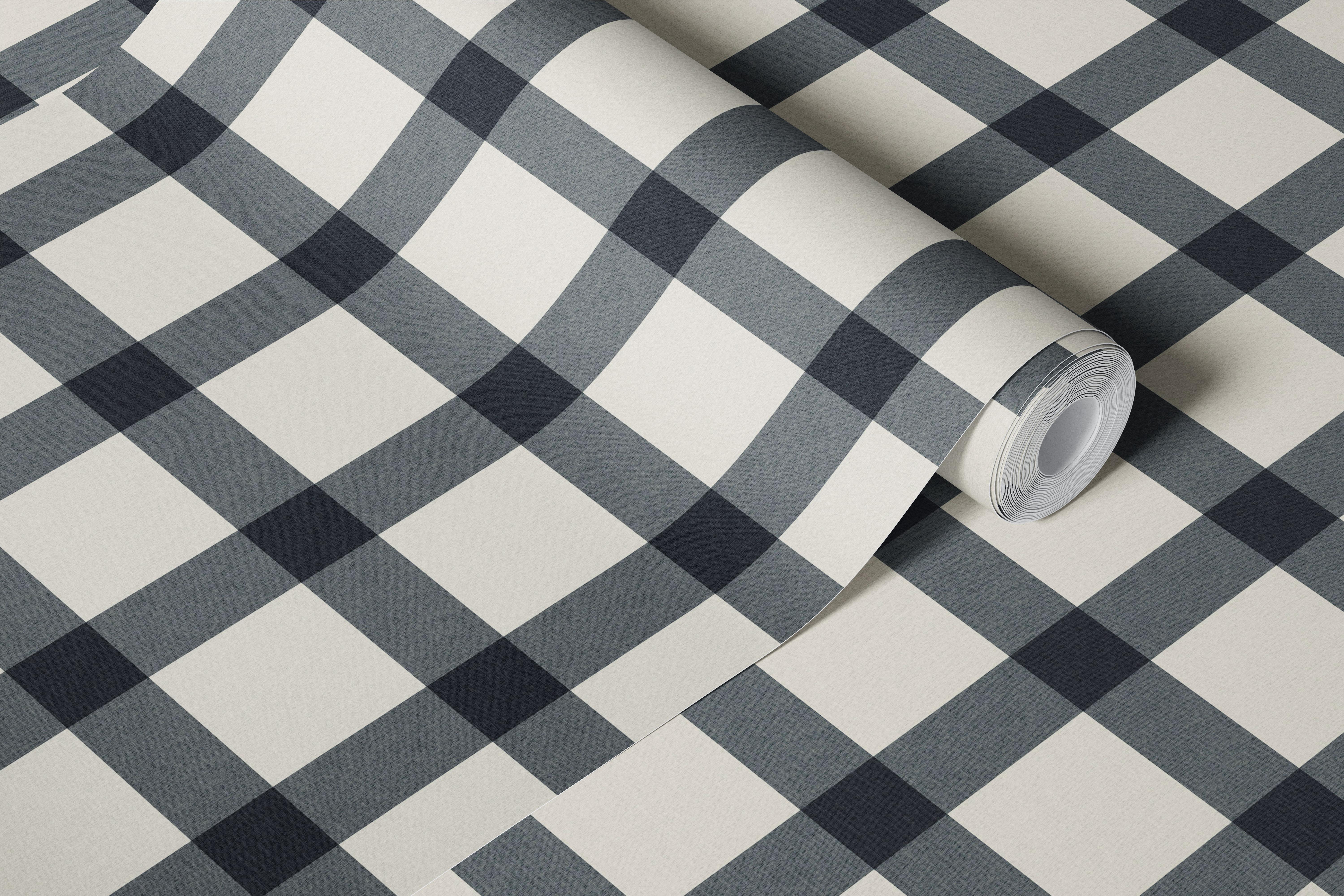 Tapete mit dunkelgrauen und cremeweißen Gingham-Karos