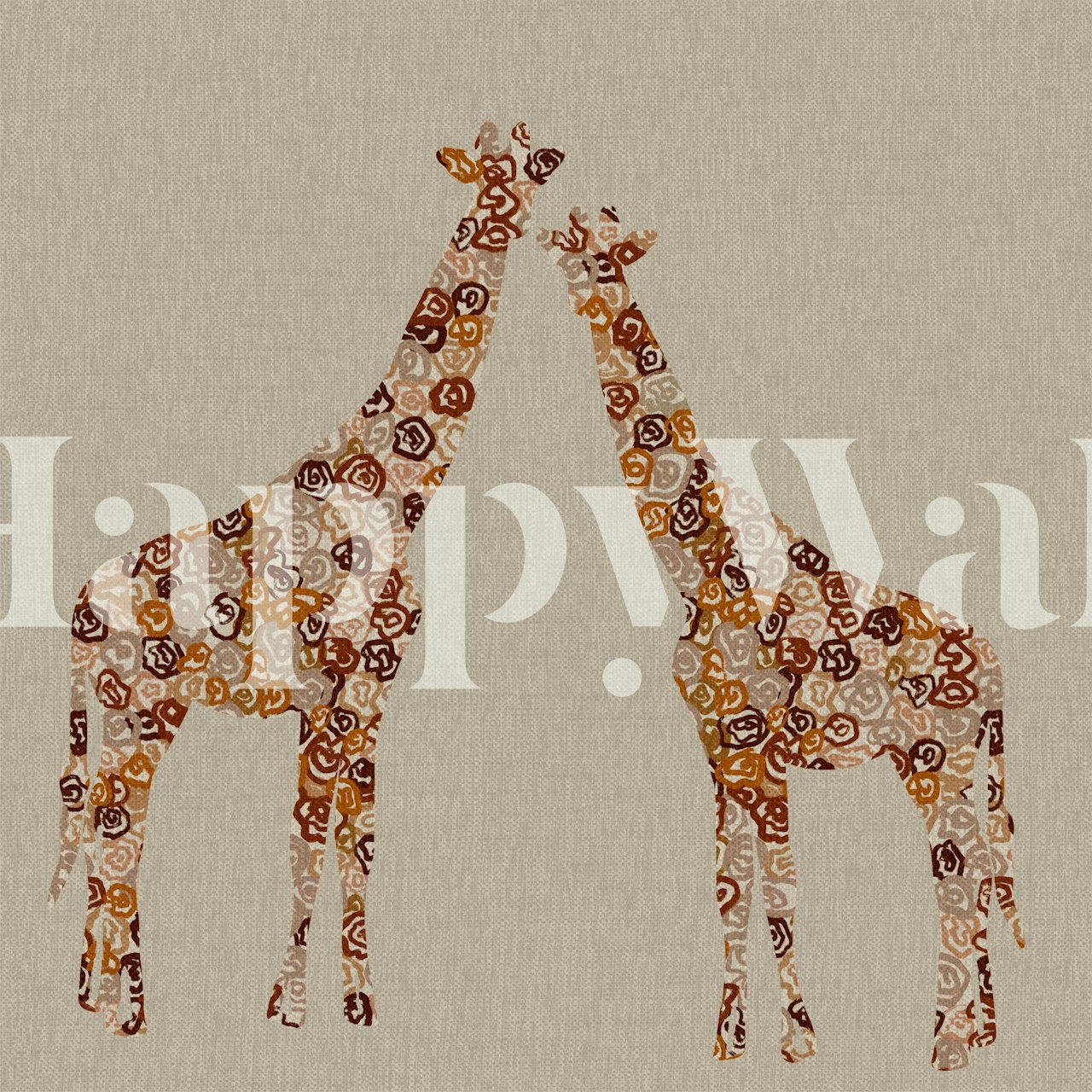 Aardse giraffe-silhouettenbehang in een kamer