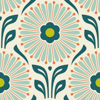 Retro Daisy Medallion in Teal - L wallpaper