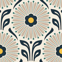 Retro Daisy Medallion in Beige Green - S wallpaper
