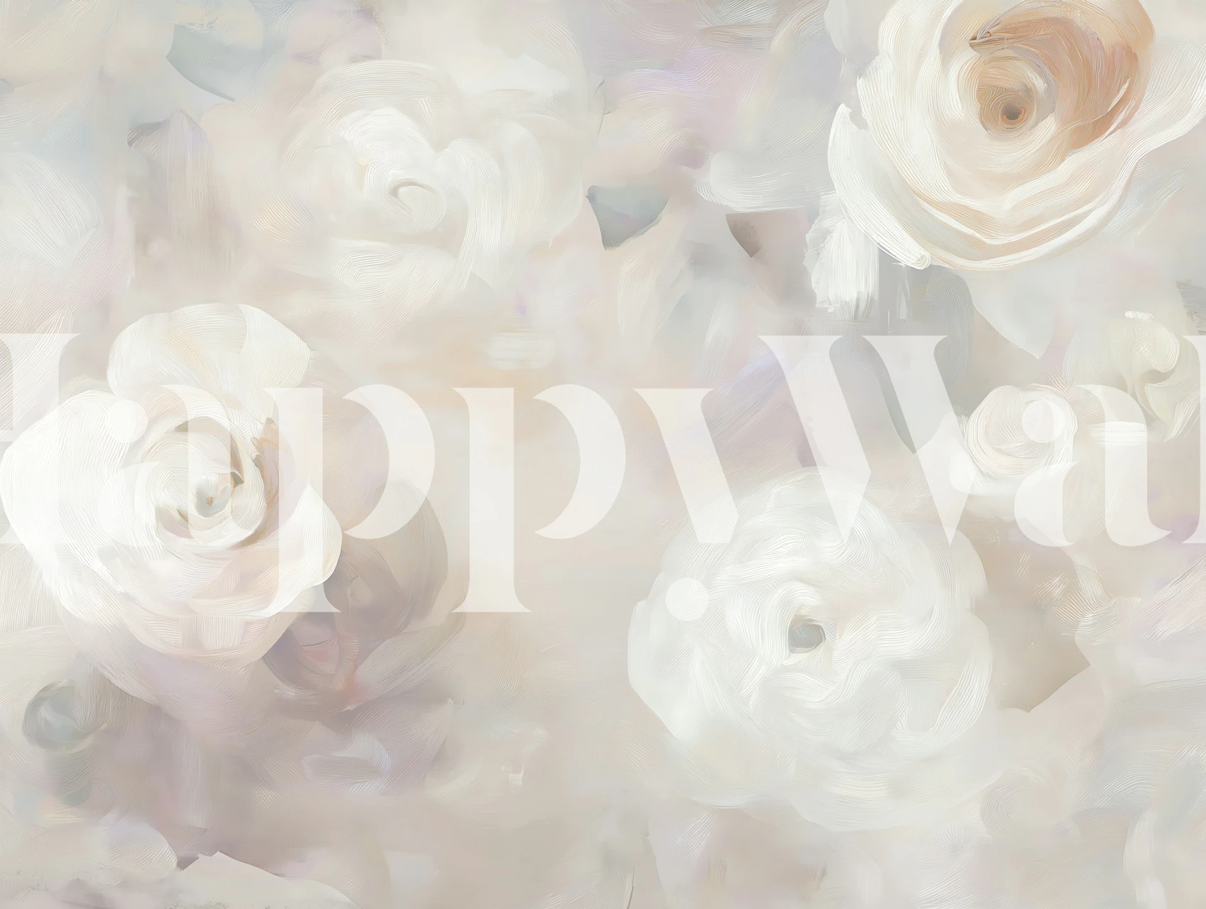 Behang met zachte witte rozen olieverf in een kamer