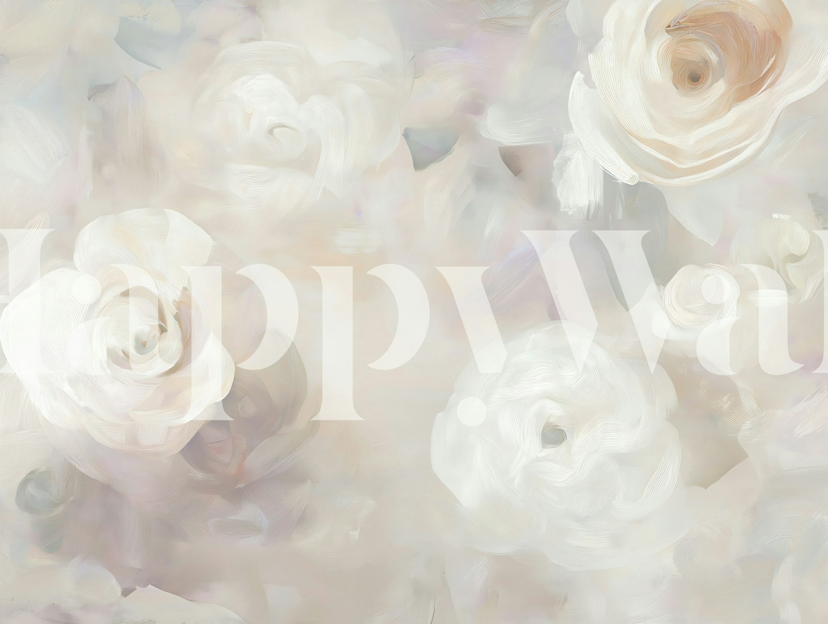 Soft white roses oil paint wallpaper in a room