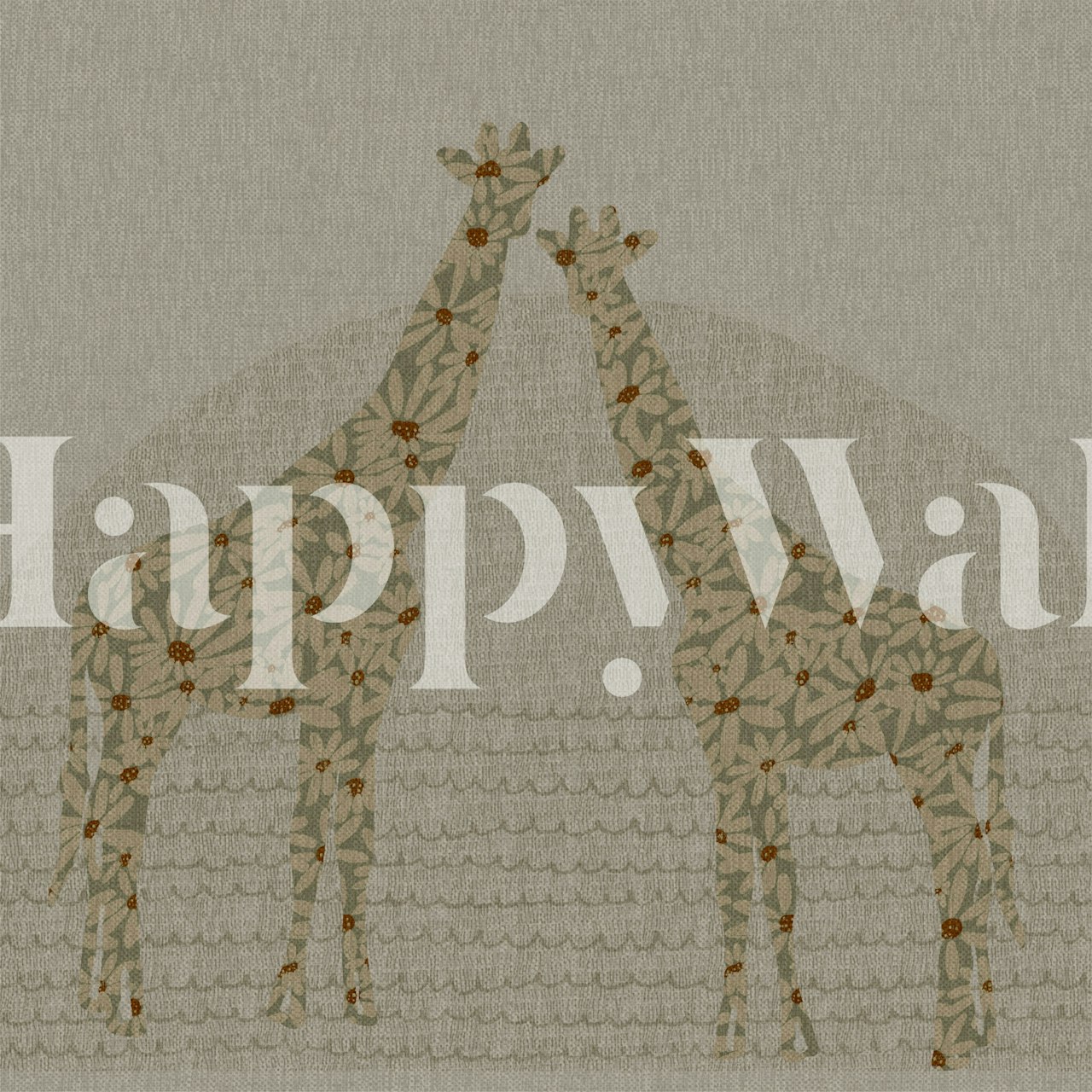 Boho giraffes linen texture wallpaper