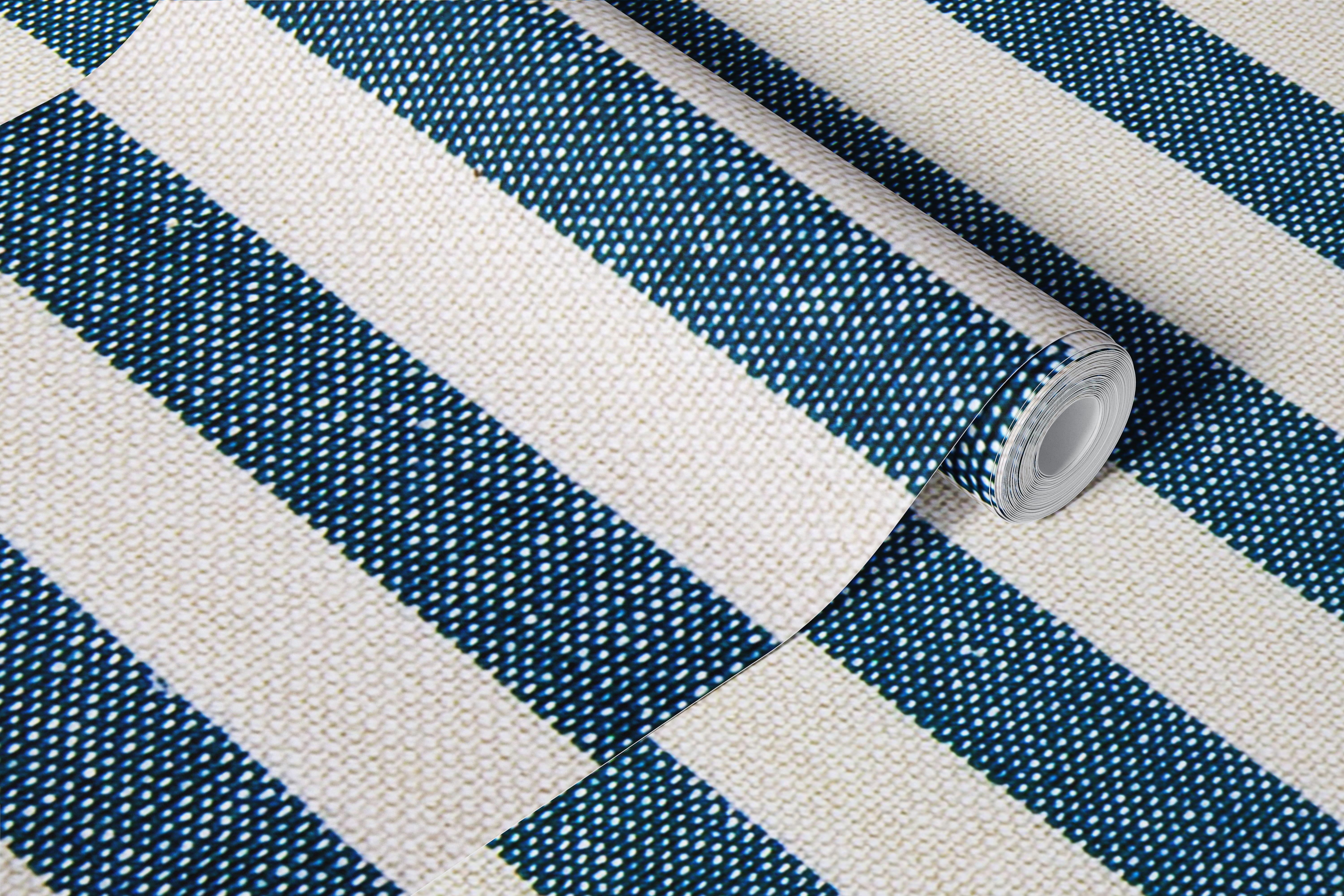 Coastal navy stripe fabric texture wallpaper in a room