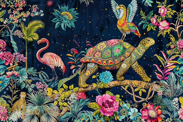 Midnight Tropical Mural Whimsical Jungle