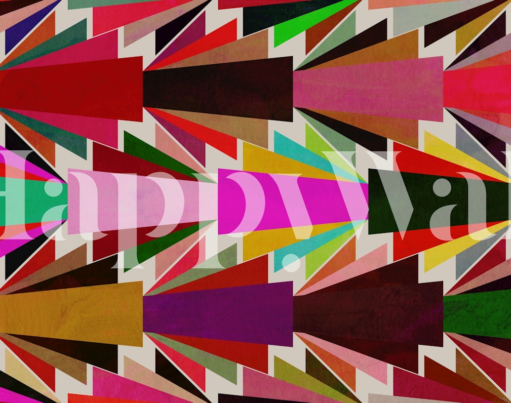 Colorful geometric wallpaper in a room