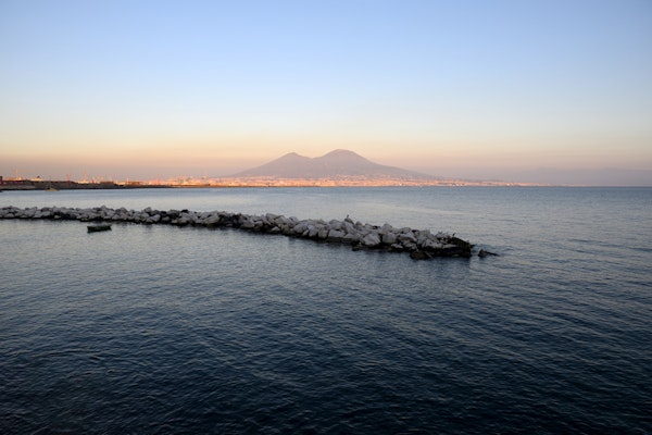 Pastel Sunset Naples Bay with Mount Vesuvius
