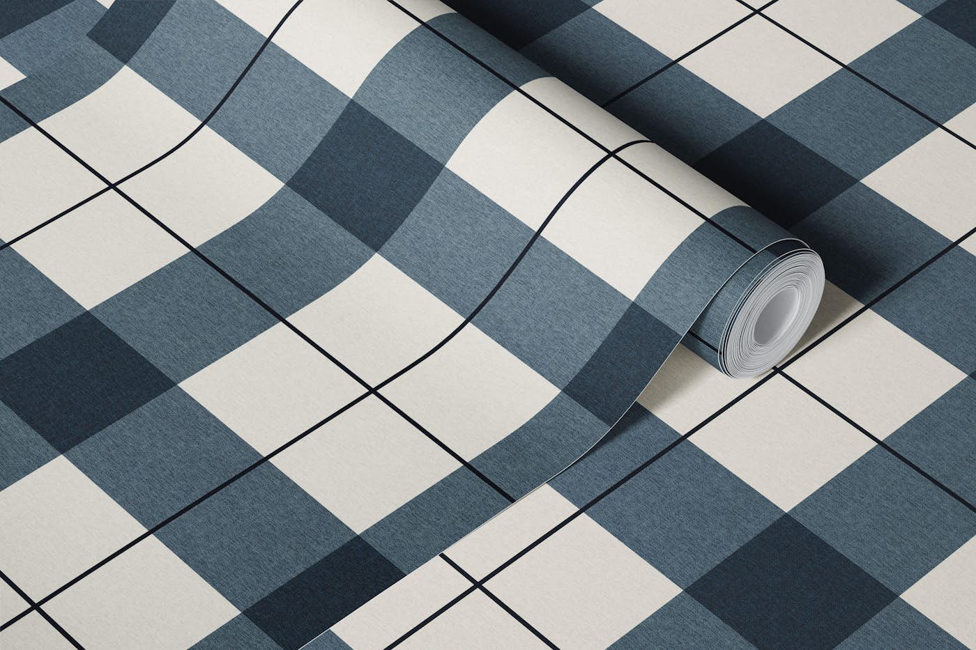 Indigo Plaid Textile Texture wallpaper roll