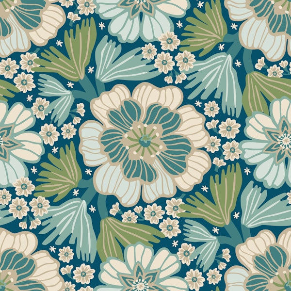 Flower power in teal green beige