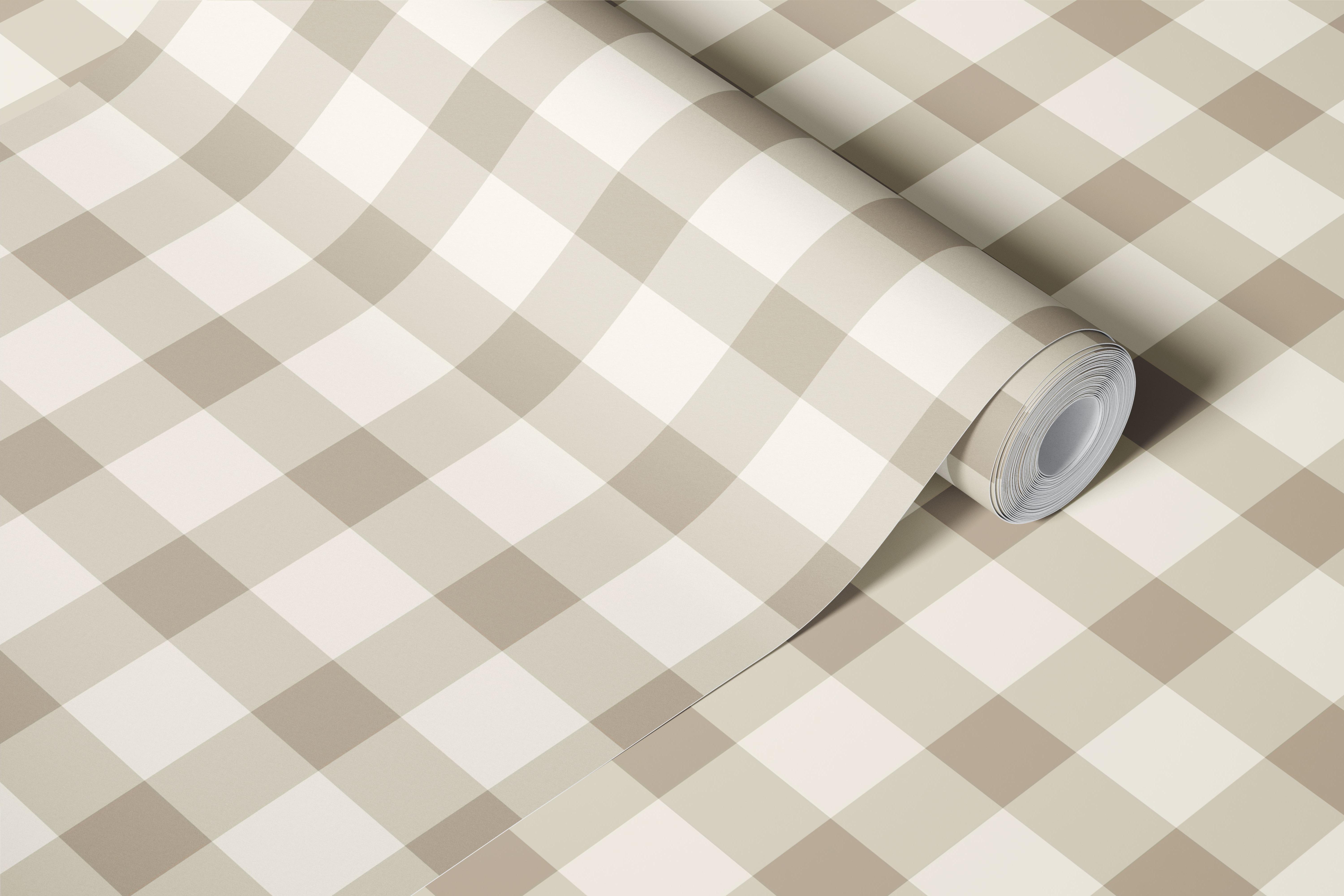 Neutral beige gingham check wallpaper in a room