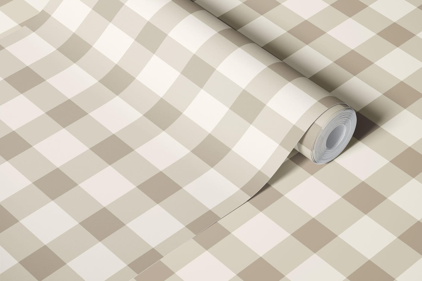 Neutral Beige Gingham Check wallpaper roll