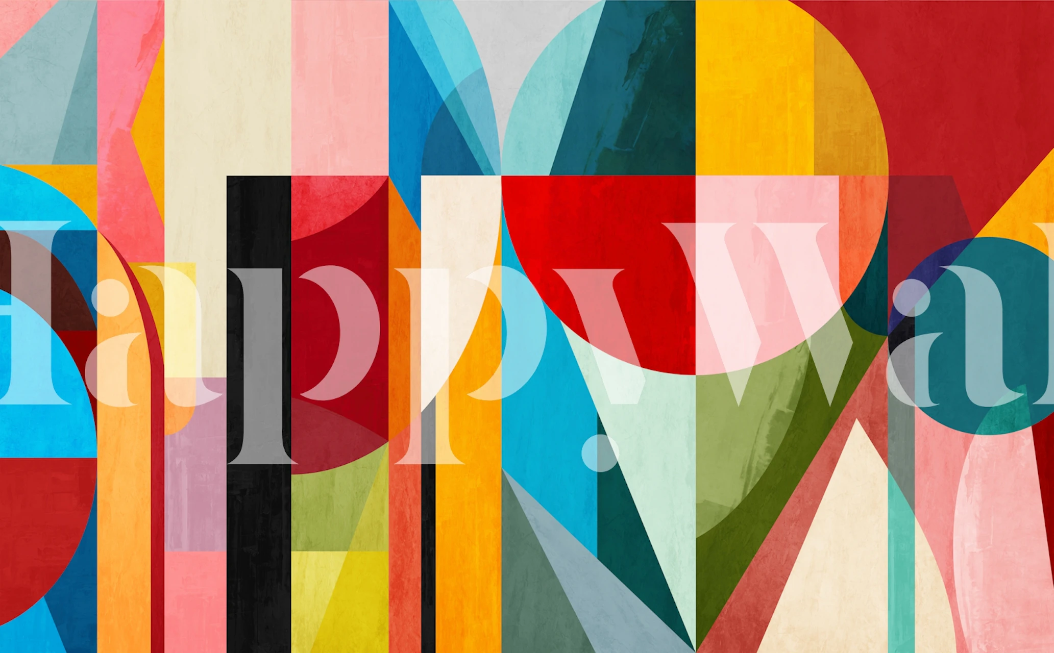 Modern Bauhaus inspired geometric wallpaper in room