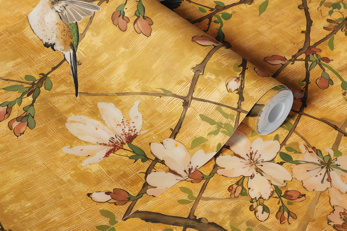 Hummingbirds and Cherry Blossoms wallpaper roll