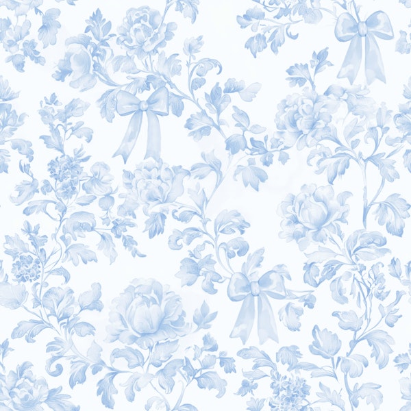 Blue Rococo Rose Toile with Bows