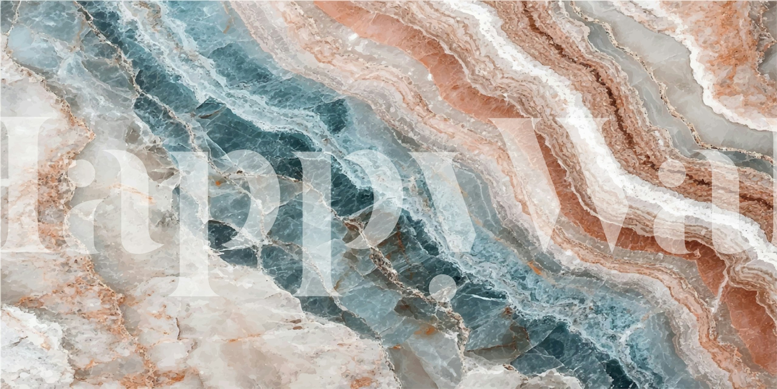 Teal and Coral Marble Waves wallpaper in a room