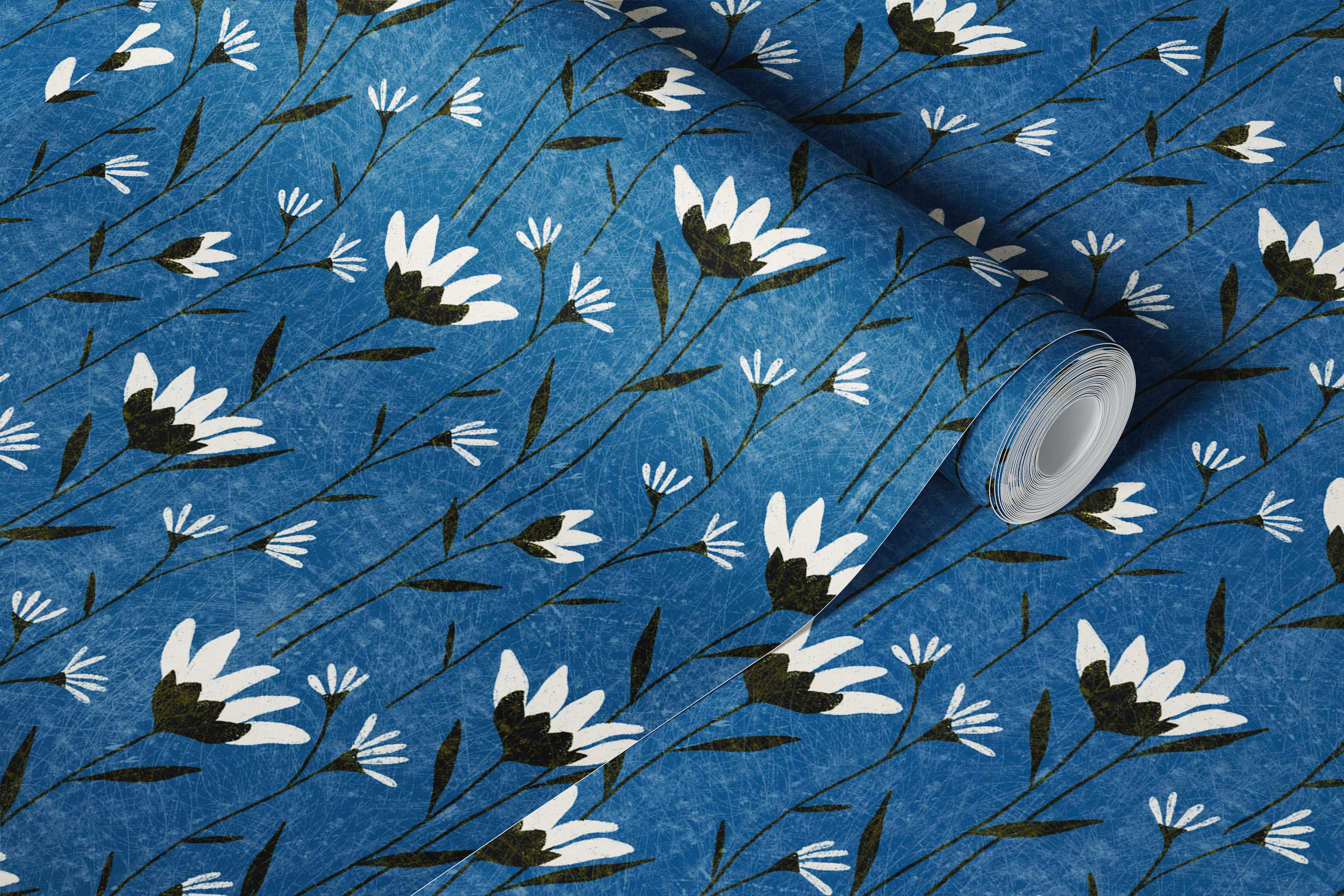 Arista - blå blommigt tapetdesign