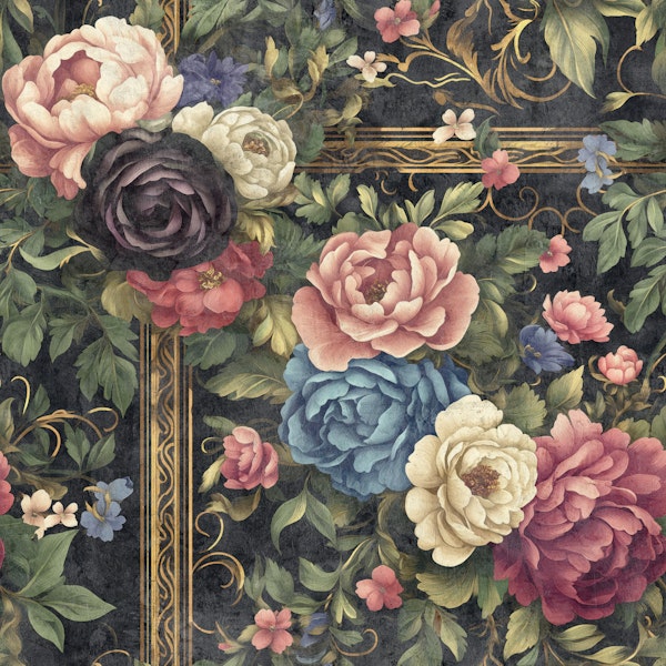 Victorian Roses Art Black Velvet