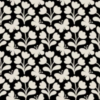 Wildflowers and butterflies block print b&w wallpaper