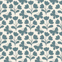 Flowers and butterflies block print blue wallpaper