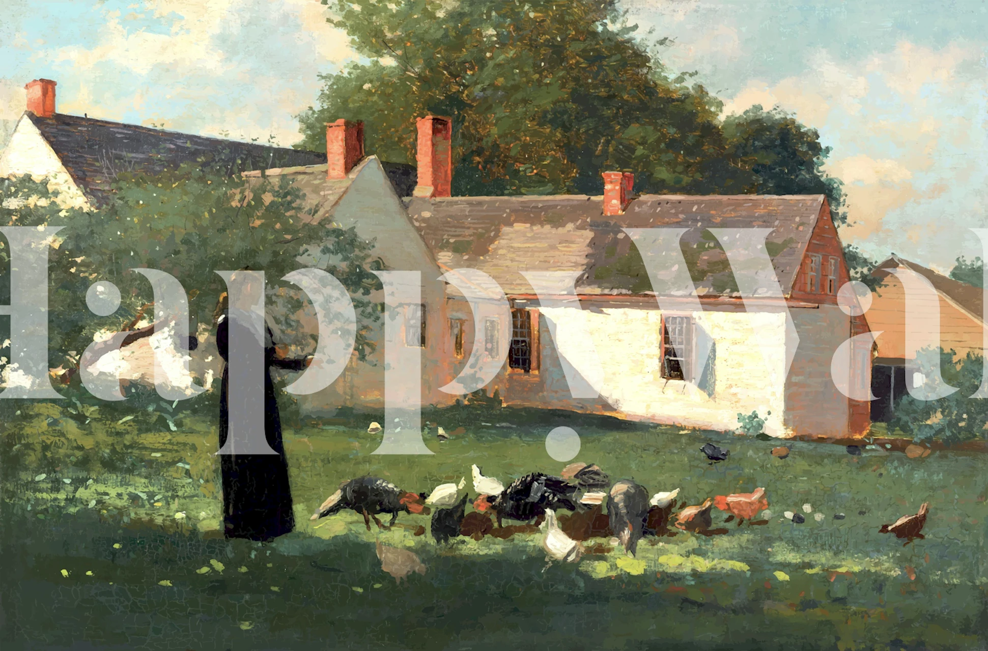 Farmyard scene wallpaper design in a room