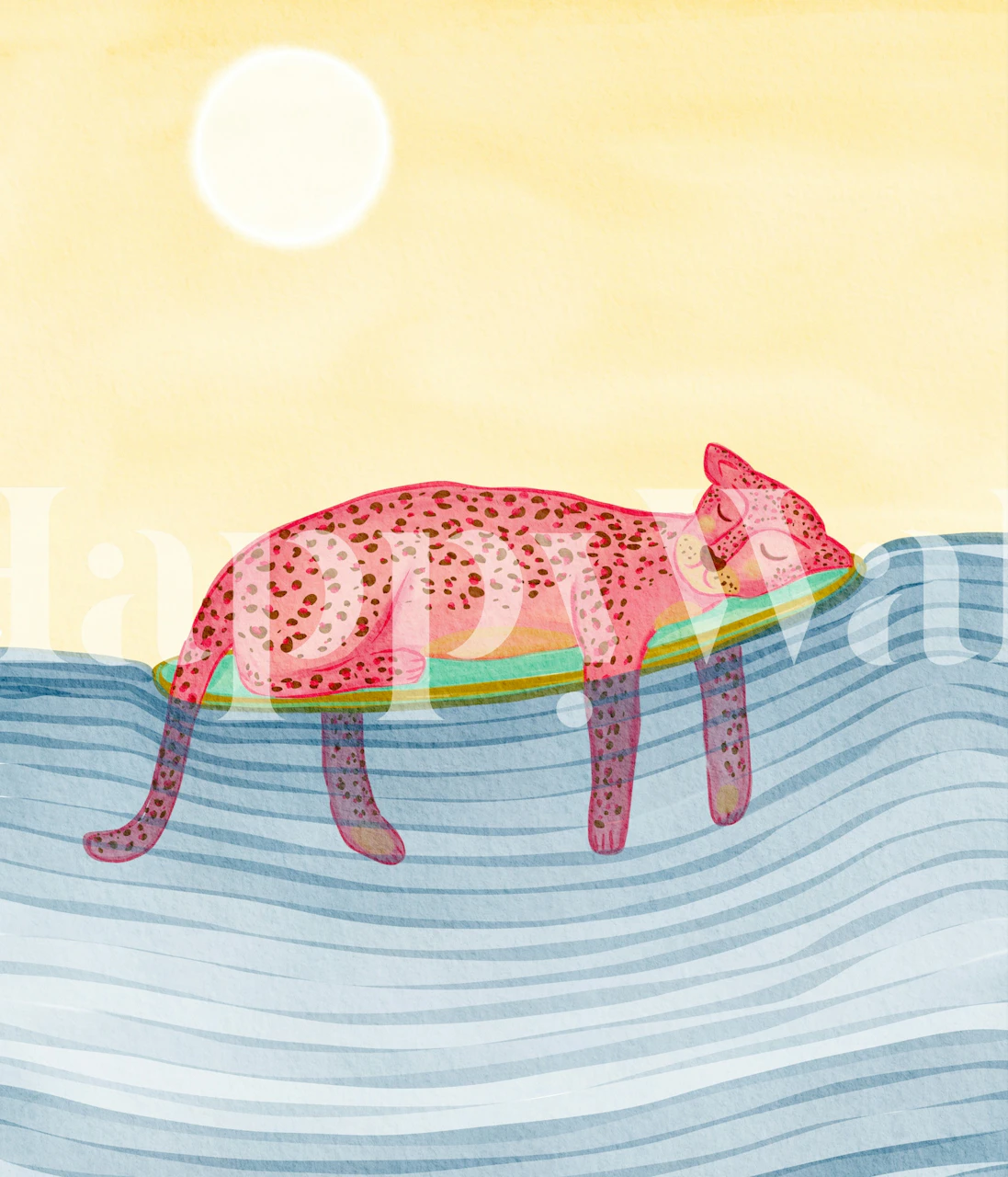 Sleeping leopard on a surfboard wallpaper