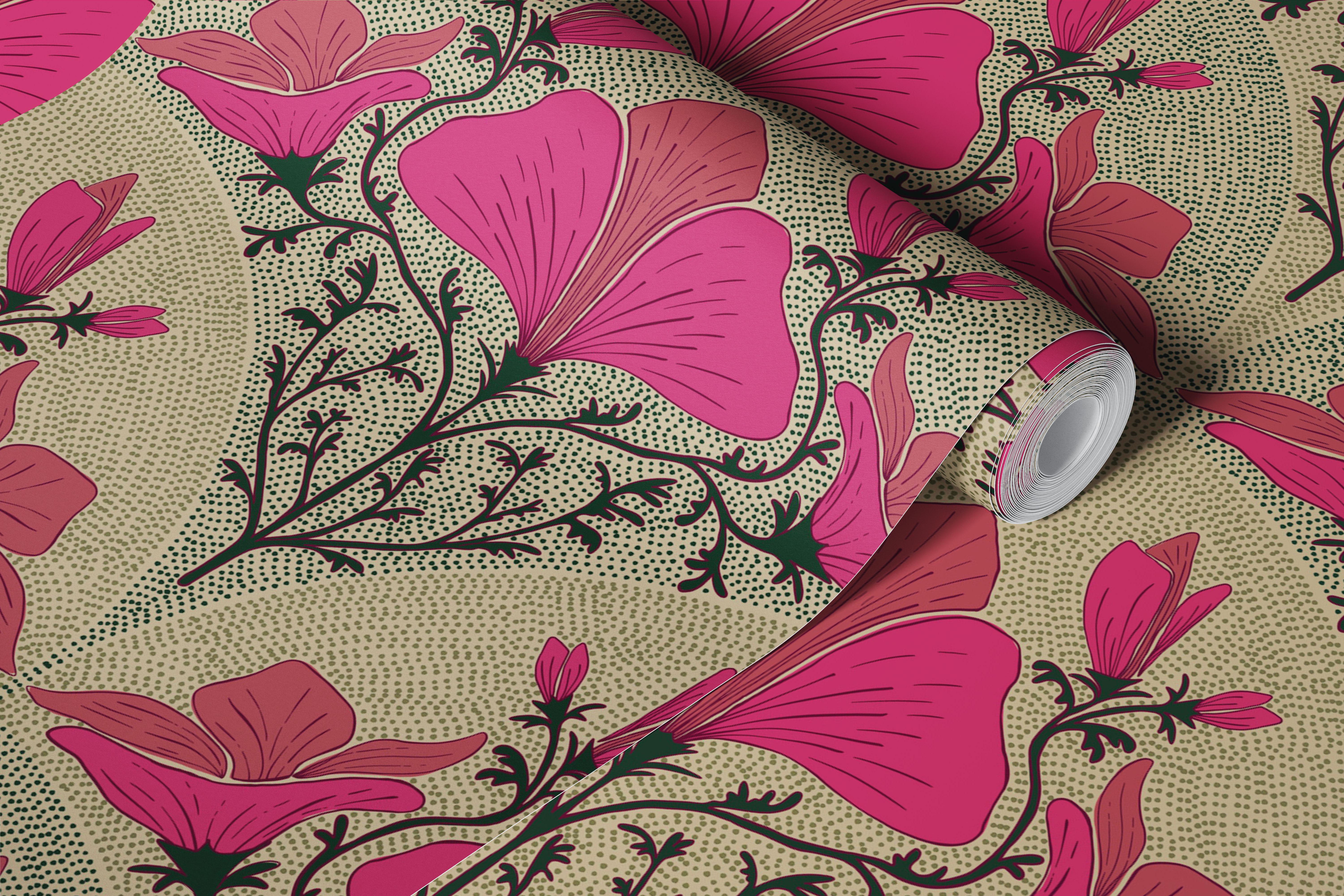 Pink Art Nouveau floral wallpaper in room