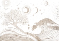 Celestial landscape with tree and ocean wallpaper