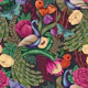 Maximalist Peacock Fantasy Garden - Black
