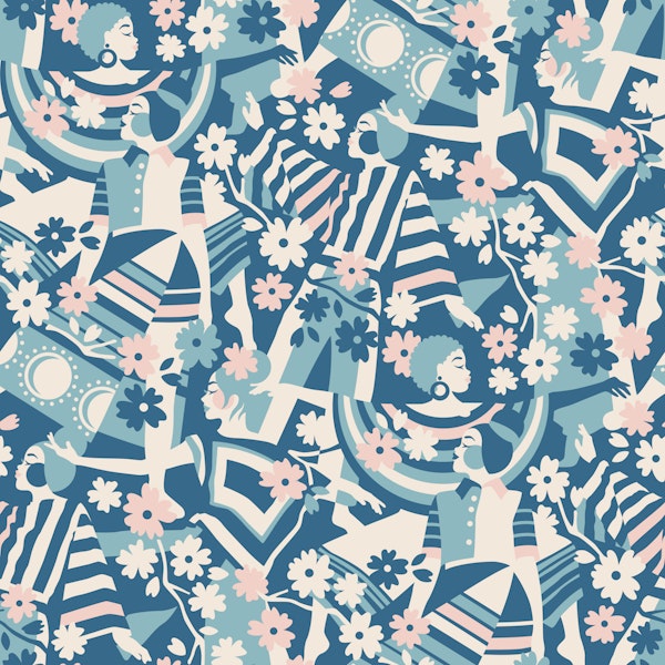 Flower power dance - blue pink beige