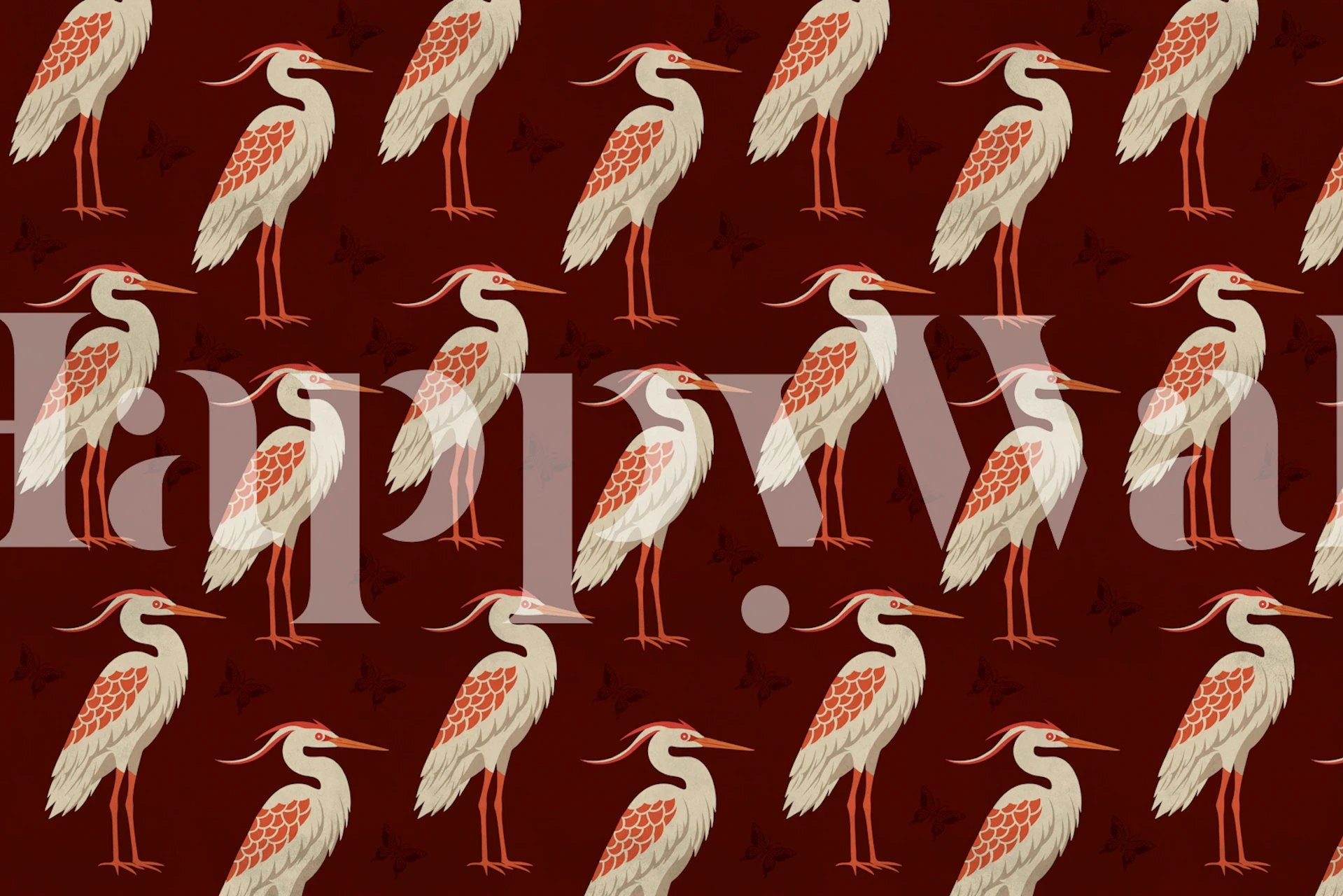 Burgundy Heron tapetdesign vist i et rom