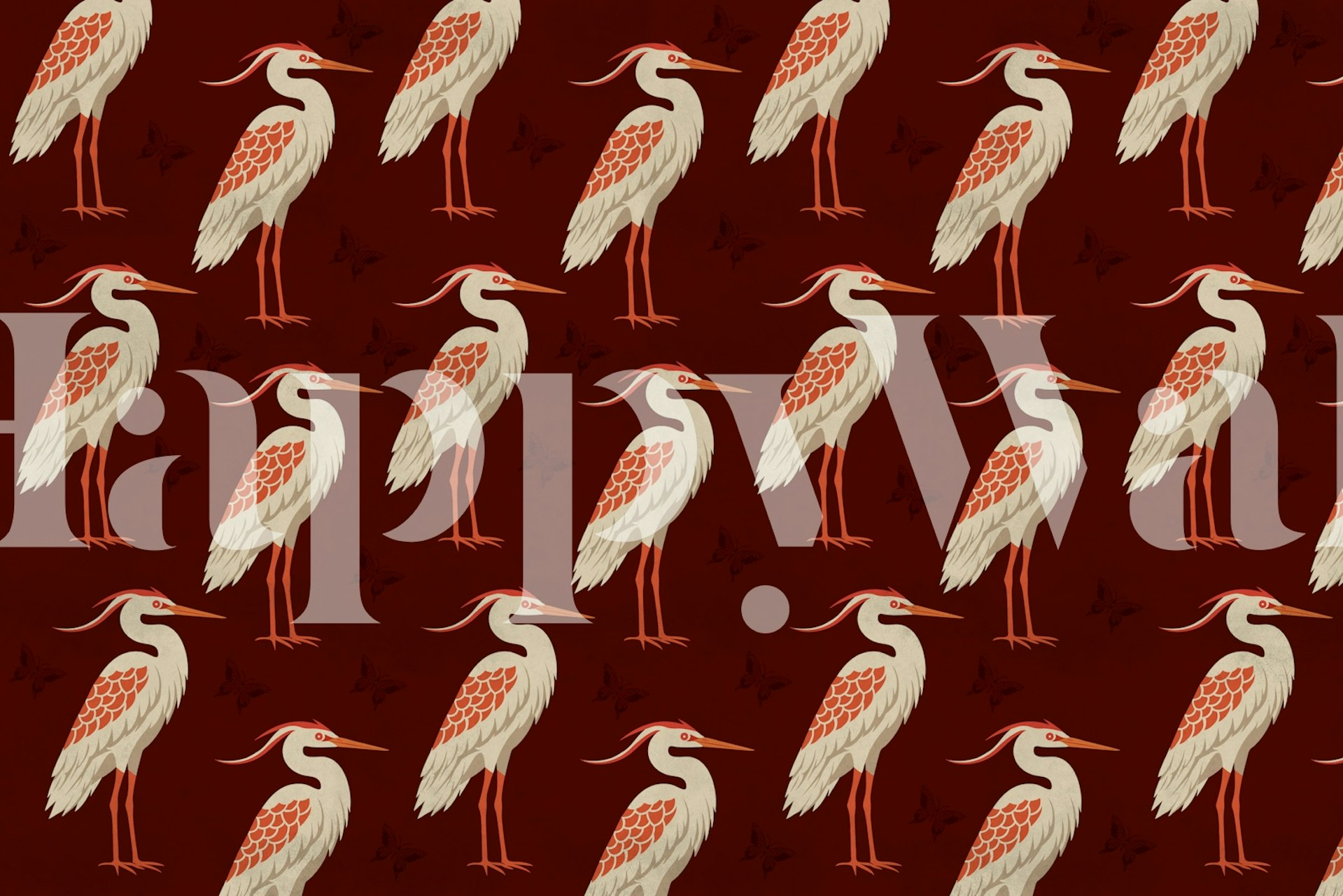 Wzór tapety Burgundy Heron wyświetlany w pokoju