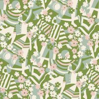 Flower power dance - green muted blue pink wallpaper