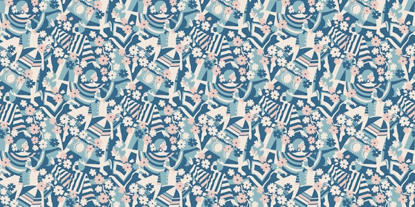 Flower power dance mural - blue pink beige