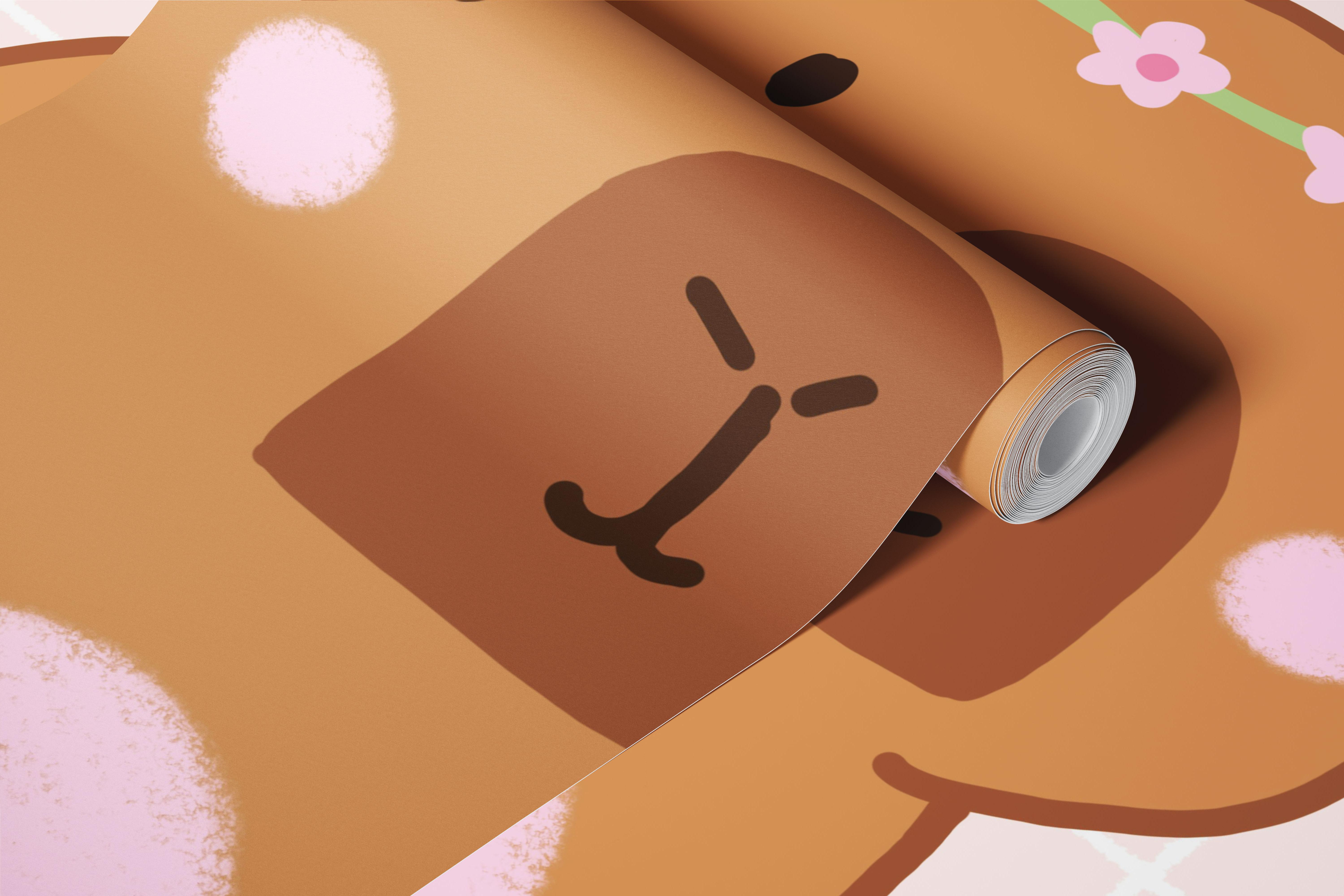 Sødt tapetdesign med kapybara