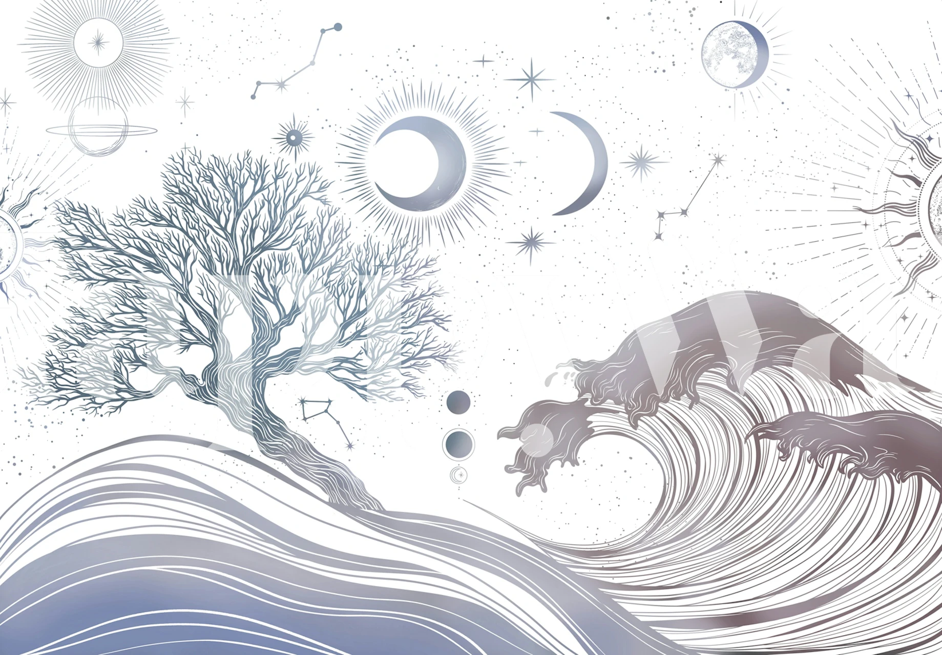 Boho Celestial Line Art Sea tapetes istabā