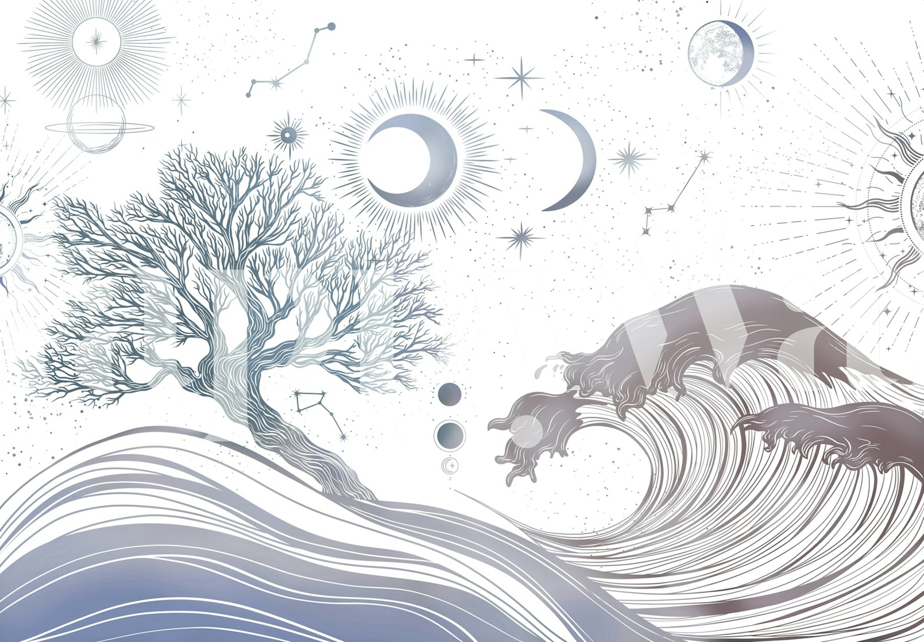 Boho Celestial Line Art Sea wallpaper in a room