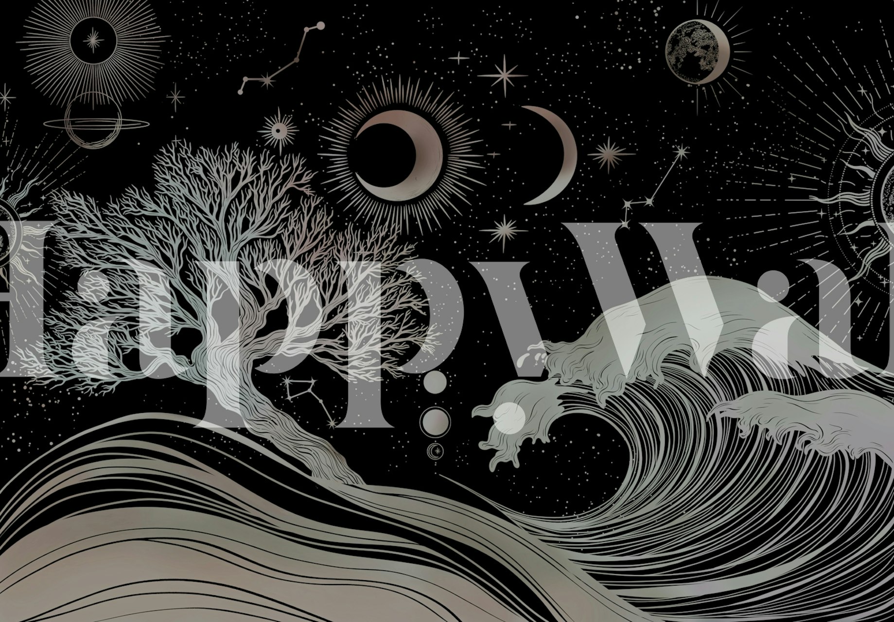 Boho Celestial Ocean Night wallpaper in a room