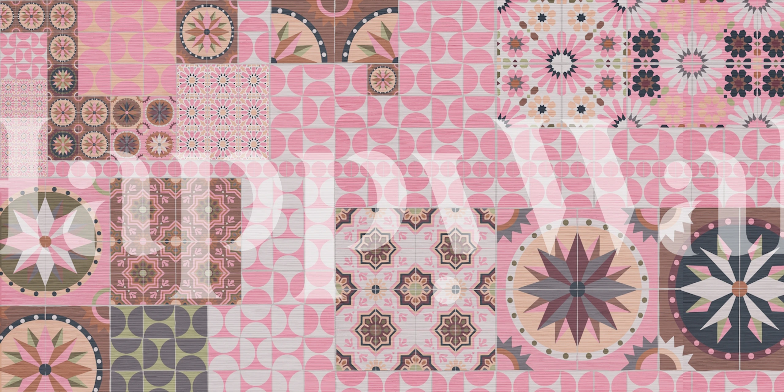 Cement Tile Collage tapéta egy szobában