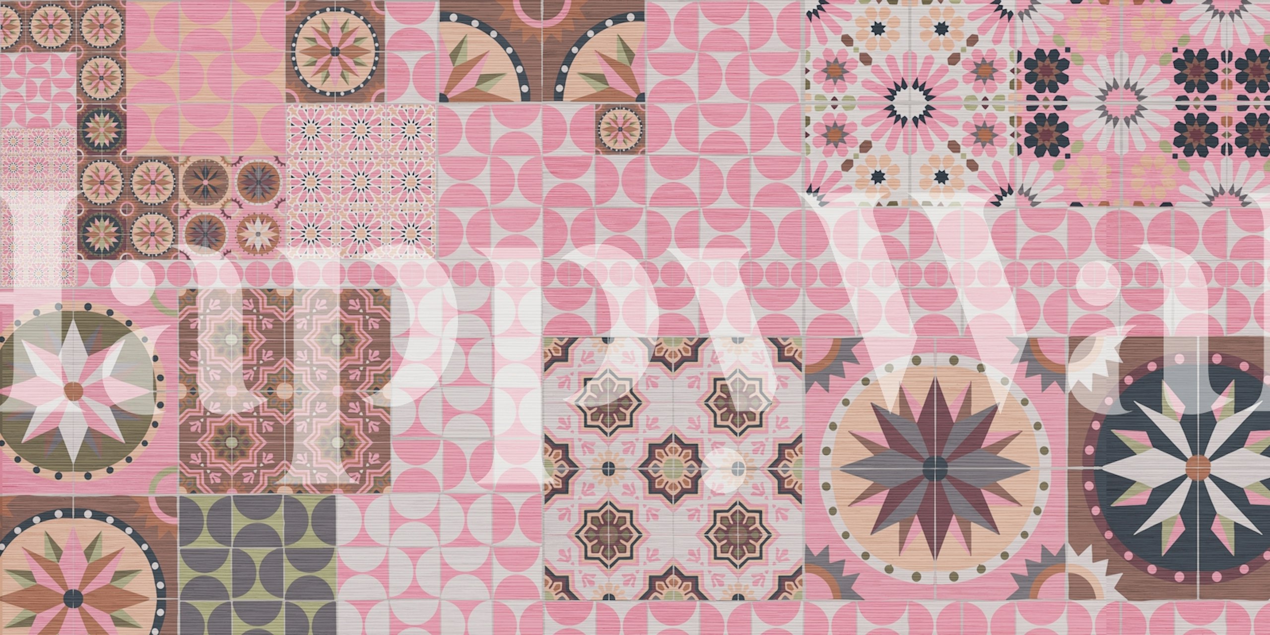 Cement Tile Collage wallpaper in a room setting