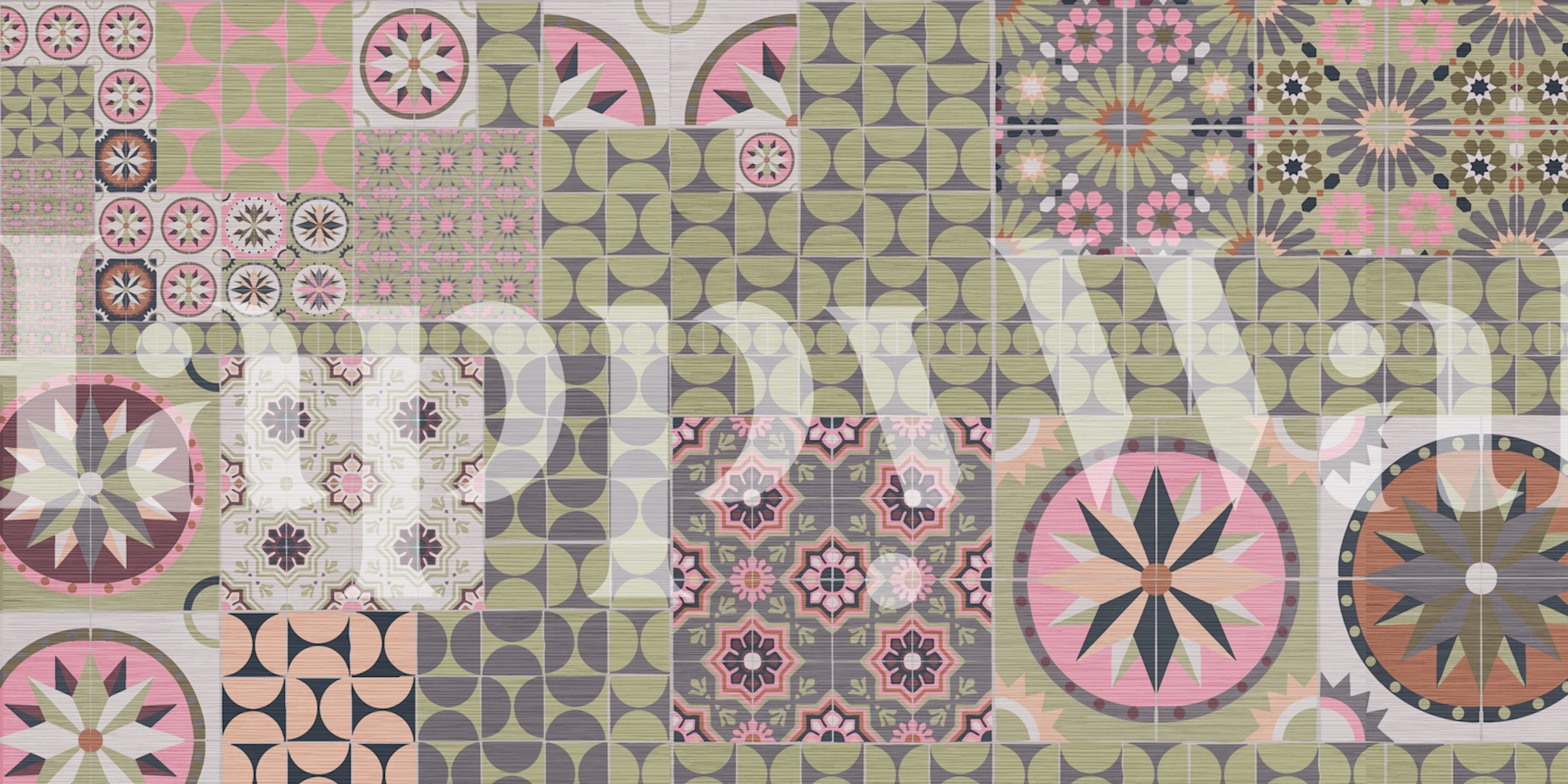 Cement Tiles in Green wallpaper in a room