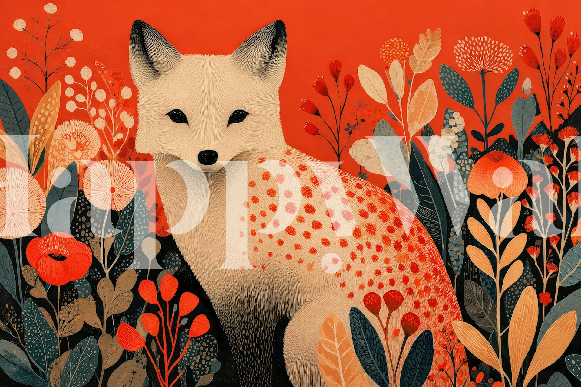 Autumn Fox Illustration tapet i et rum