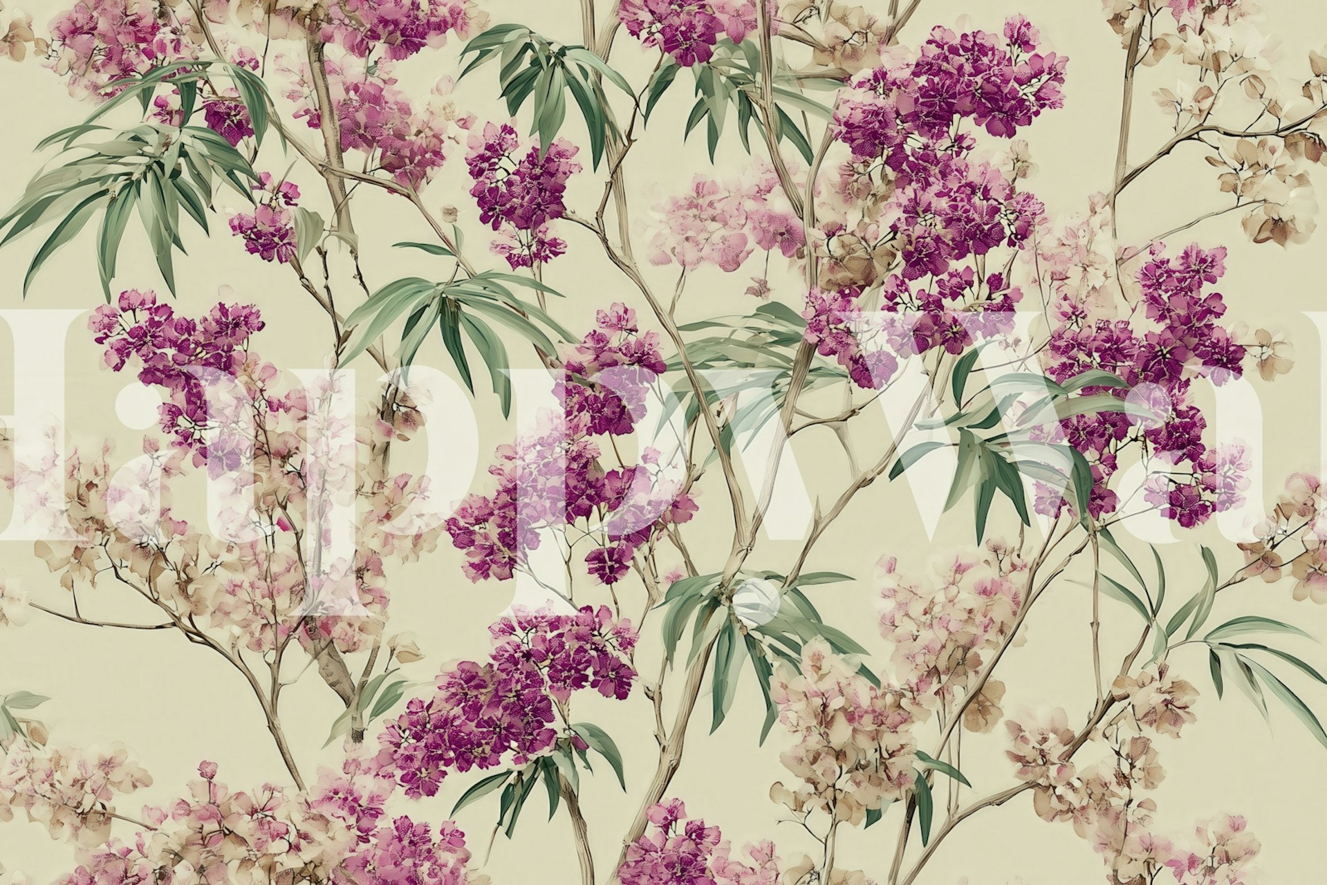 Delicate purple blossoms wallpaper in interior setting