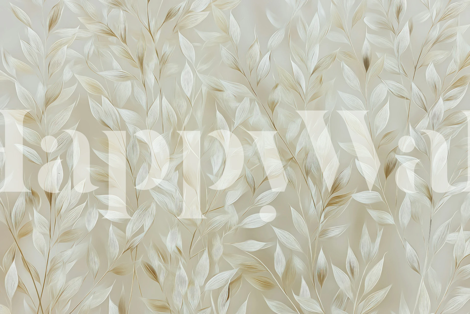 Golden White Leaf Elegance wallpaper design