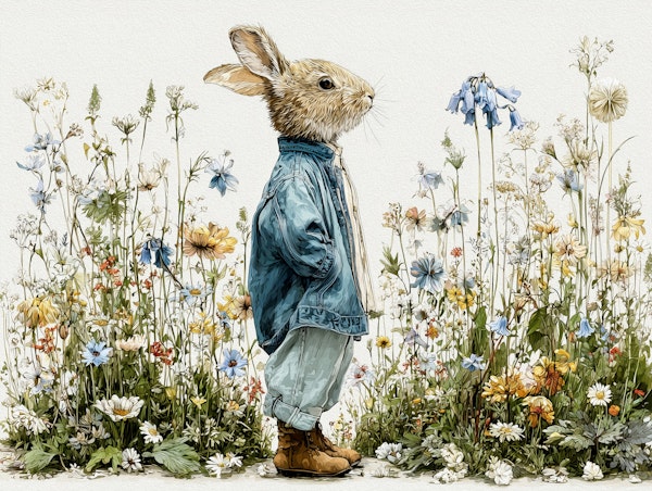 Cute Bunny in Wildflower Meadow