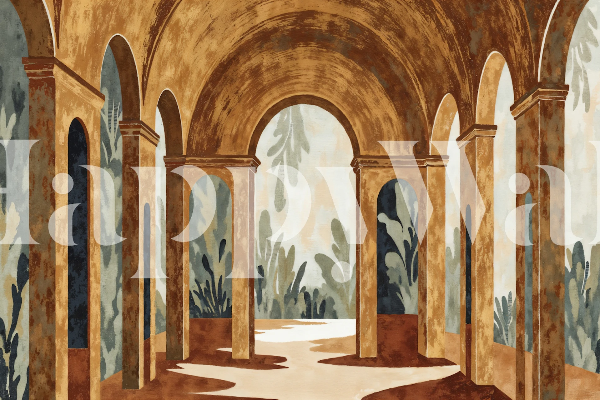 Tuscan Arches and Soft Shadows wallpaper in a room